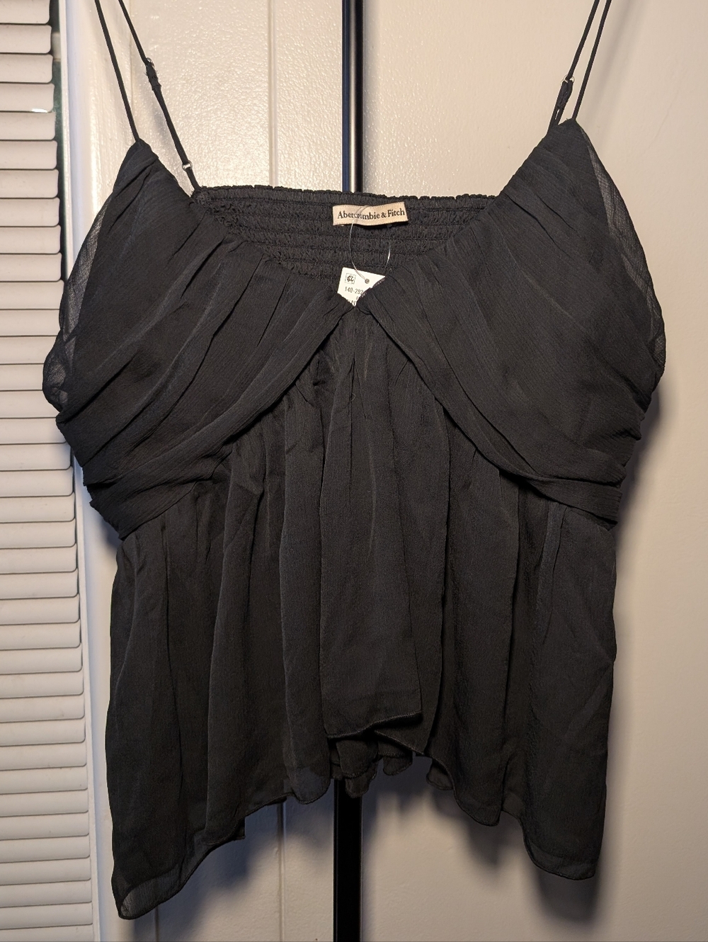 NWT Abercrombie & Fitch Black Pleated Spaghetti Strap Tank